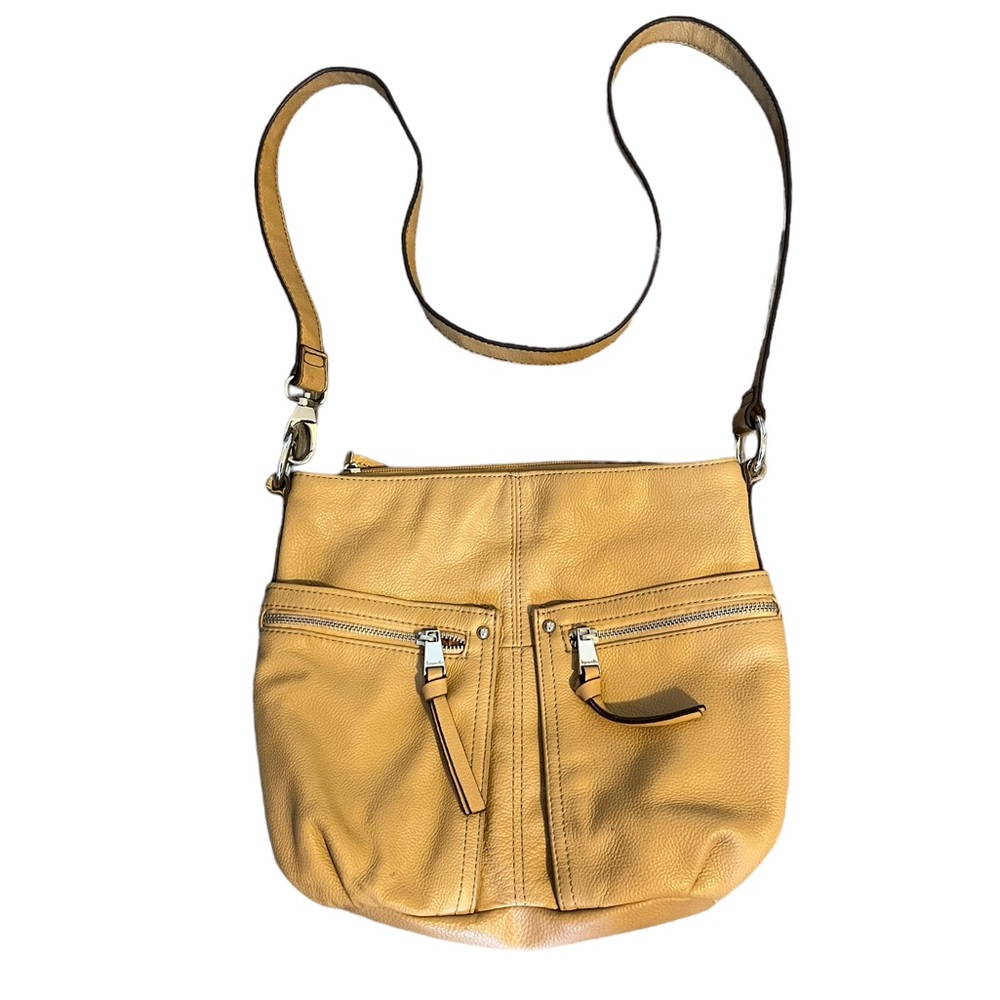 Tignanello Beige Multipocket Soft Pebbled Leather Shoulder Crossbody Bag